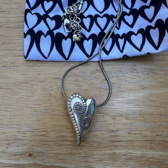 Brighton Pendant Necklace 16" Swarovski Crystal Silver Gold Tone Puffy Heart - Picture 4 of 11